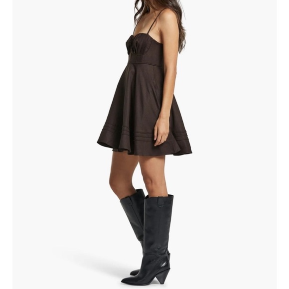 SHONA JOY Ulla Linen Corded‎ Circle Mini Dress Babydoll - Picture 5 of 7